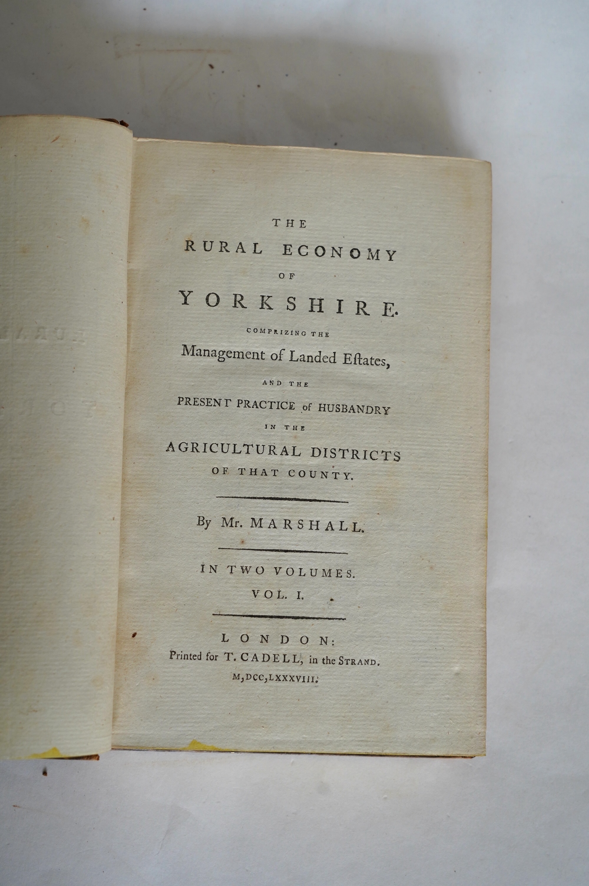 Marshall, William - The Rural Economy of Yorkshire ... 2 vols. 2 folded maps; contemp. tree calf. 1788; Holland, Henry - General View of the Agriculture of Cheshire ... a coloured folded map and 7 other plates (2 folded